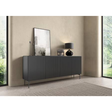 Komoda ryflowana czarna 195 cm 4-drzwiowa MIGEL